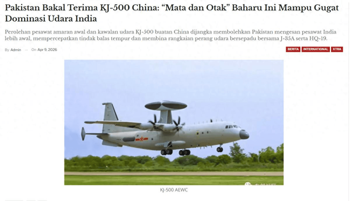 原创            中国军工斩获新订单？外媒：巴基斯坦已经下单空警-500E，巴空军战备升级